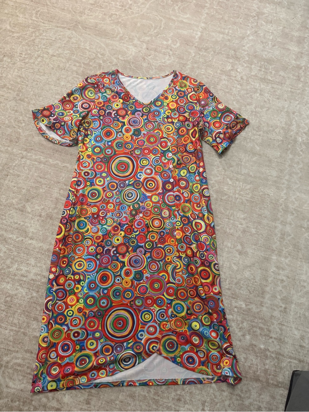 Multicolor Circle-Print V-Neck Dress